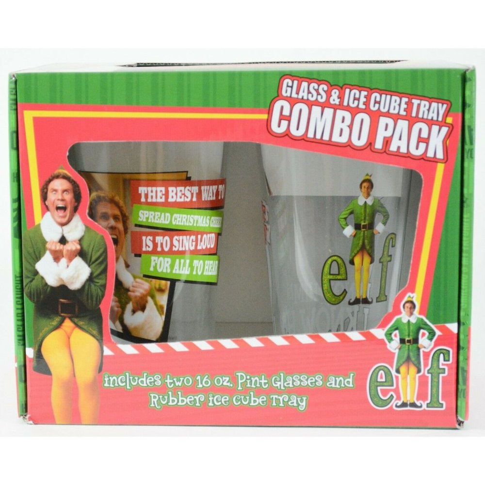 Buddy Elf 2 16 Oz Pint Glass 1 Rubber Ice Cube Tray Combo Pack Christmas Holiday